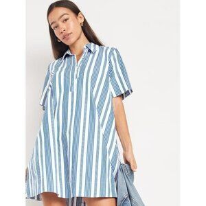 Old Navy Womens Striped Collared Swing Short-Sleeve Shirt Dress with Pockets